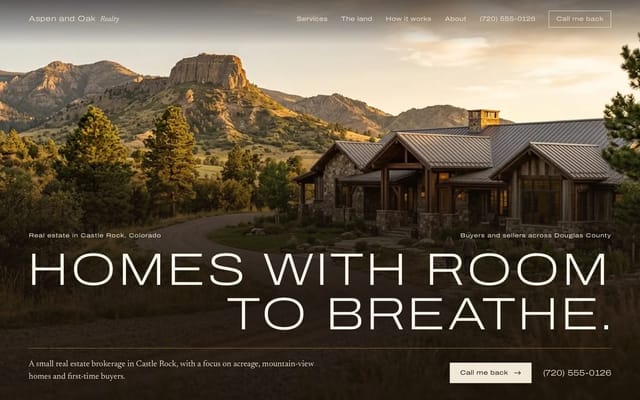 Aspen and Oak Realty, real estate website, Estate look, first screen